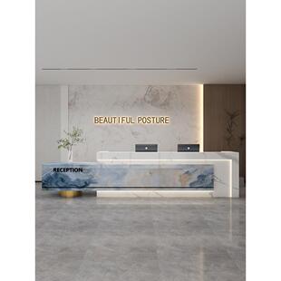 岩板大理石公司前台酒店售楼部接待台健身会所吧台简约现代收银台