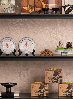 中国茶店茶室茶柜装饰摆件样板房书房古架茶具茶饼罐气氛布置