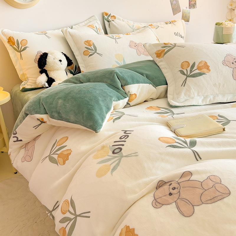 定制A类卡通加厚牛奶绒珊瑚绒四件套248x2.48加绒床笠被罩229x230