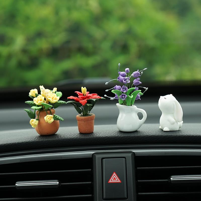迷你花瓶汽车小装饰品红陶罐创意汽车内部中控台装饰粘土花束