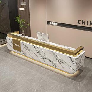 轻奢公司酒店售楼部前台接待台服装店美容院不锈钢收银台柜台定制