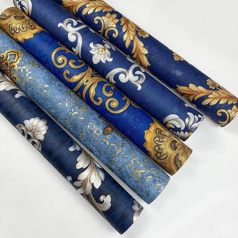 藏蓝色3D民族风大花墙纸 卧室客厅酒店酒吧民宿 奢华复古欧式壁纸,家装主材,PVC墙纸,淘宝优惠券,粉丝福利购,淘宝优惠卷