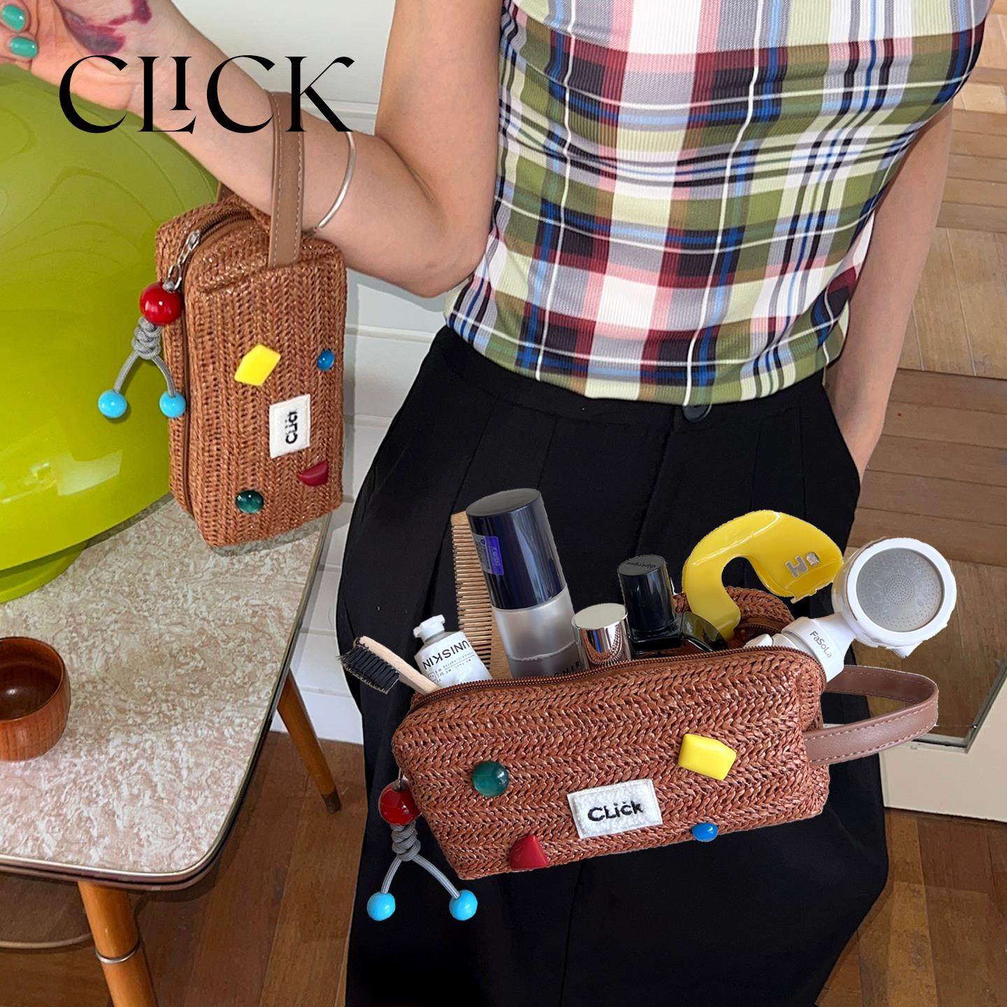click编织洗漱化妆收纳包防水旅行杂物包中包可爱趣味装饰