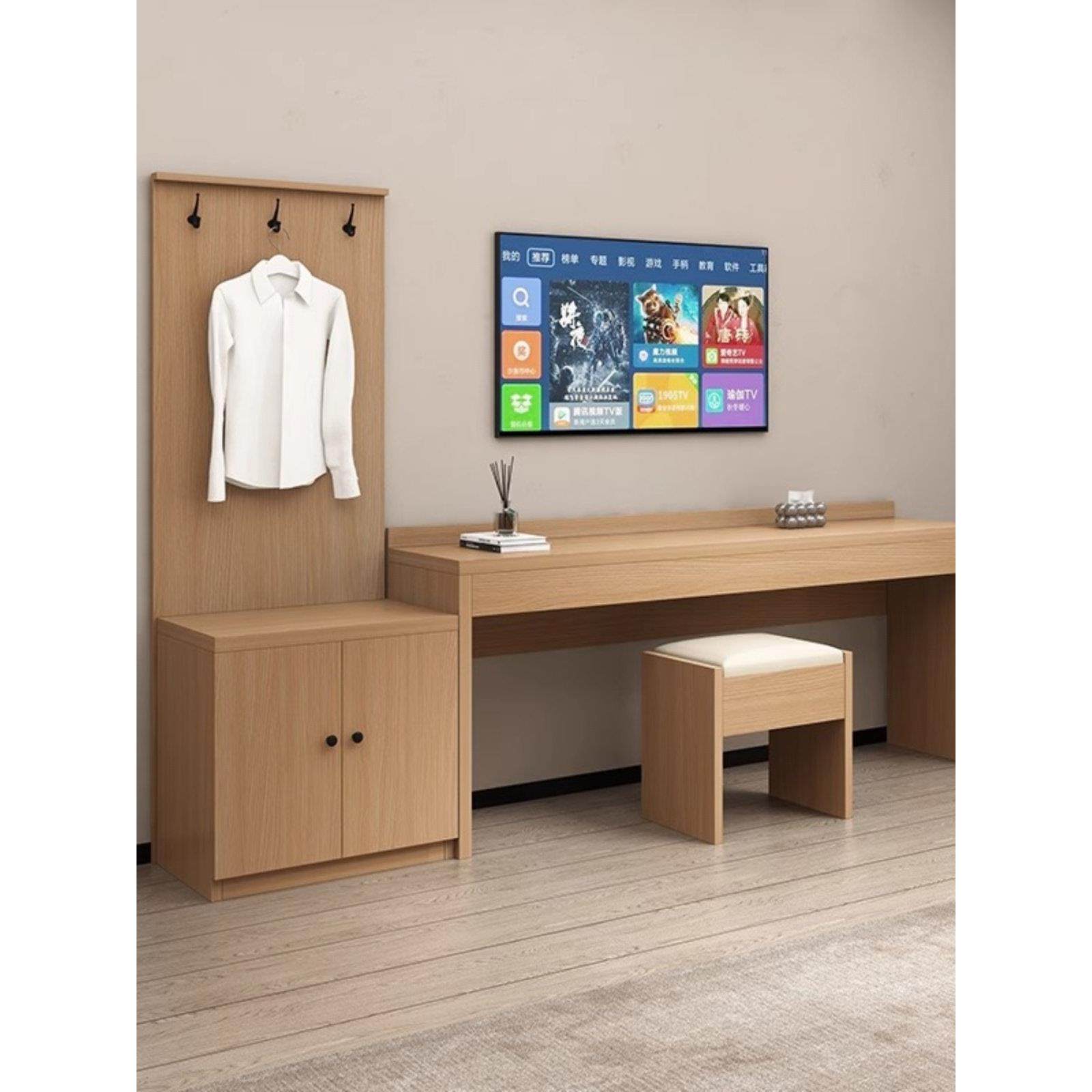 酒店电视柜宾馆客房专用电视桌柜组合民宿公寓电视桌挂衣板行李架,商业/办公家具,酒店柜,淘宝优惠券,粉丝福利购,淘宝优惠卷