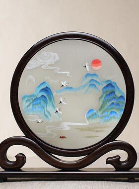 纯手工刺绣摆件苏绣工艺品家居饰品创意办公桌摆台新中式客厅卧室