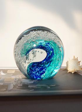 玻璃海浪水晶玻璃球家居装饰手工艺品高级氛围感小众摆件创意礼物