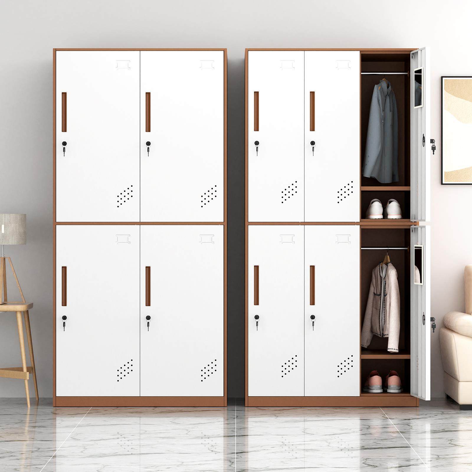 钢制员工宿舍更衣柜子储物柜带锁铁皮鞋柜4门6门健身房浴室换衣柜