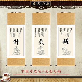 中医挂画针灸罐按跷导引装饰画卷轴画养生馆挂图壁画