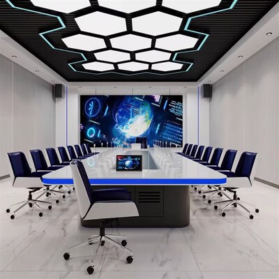 现代科技感无纸化会议桌长桌智能中控升降器显示屏大型多人会议桌