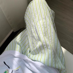 女夏款 大码 蜜瓜绿休闲条纹睡裤 2024新款 可外穿 阔腿宽松长裤 家居裤