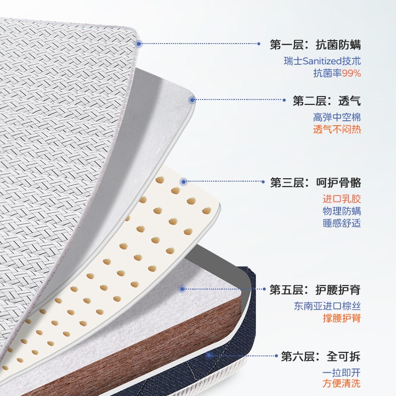 棕垫天然椰棕儿童床垫硬棕榈家用1.35厚薄1.8m1.5米1.2可折叠定做