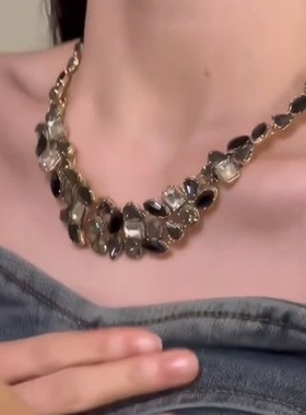 zoozmomo黑色水钻项链女2024年新款锁骨链高级感轻奢小众脖颈链潮