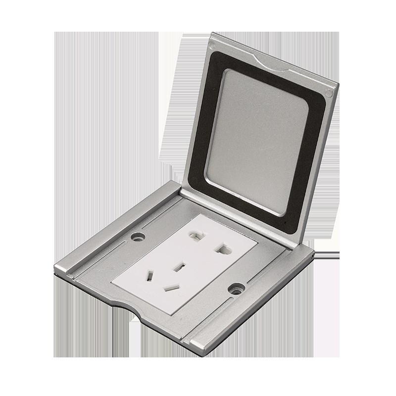 86型银灰色超薄防水翻盖地插座开启式隐藏地扦五孔网络地面插座