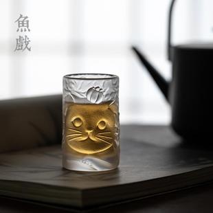 猫咪柿子玻璃茶杯手工复古客厅主人杯闻香品茗杯个人单杯功夫杯子