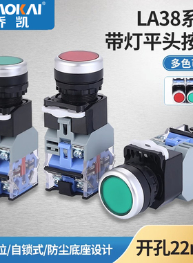 带灯自复位平扭LA38-11D 11DN电源自锁DNZS按钮开关22mm 220V 24V