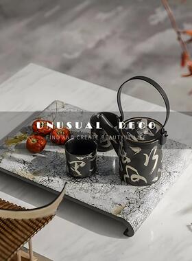 UNUSUAL 新中式样板间案几茶几禅意茶具桌面摆件水墨提梁壶装饰品