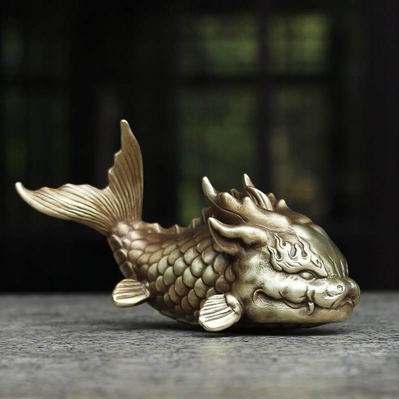 手工纯铜龙鲤鱼茶宠小摆件鱼化龙手把件男士高端文玩镇纸龙年礼品