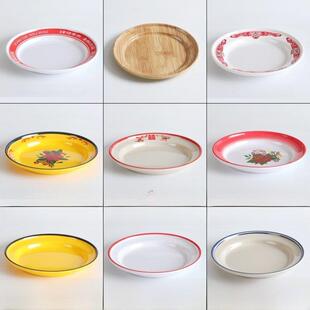 密胺怀旧老式搪瓷盘麻辣烫圆盘地摊火锅盘子商用市井老火锅配菜盘