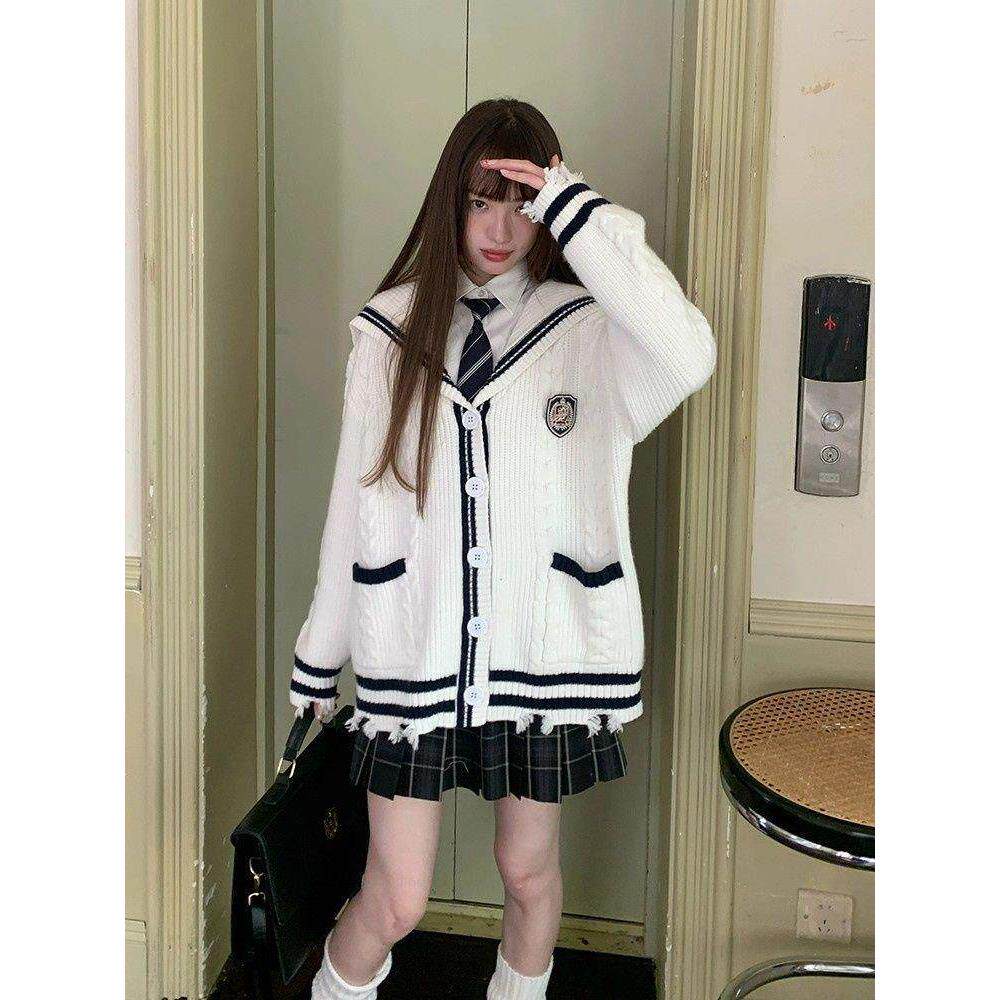 毛衣开衫外套女学院风减龄宽松海军领针织衫上衣套装东京岁时记jk