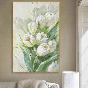 玄关DIY方钻满钻钻石画手工贴钻印花十字绣带钻白色郁金香套件