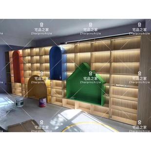 灯带满墙书架置物架绘本馆家用图书馆展示架置物架收纳书柜储物
