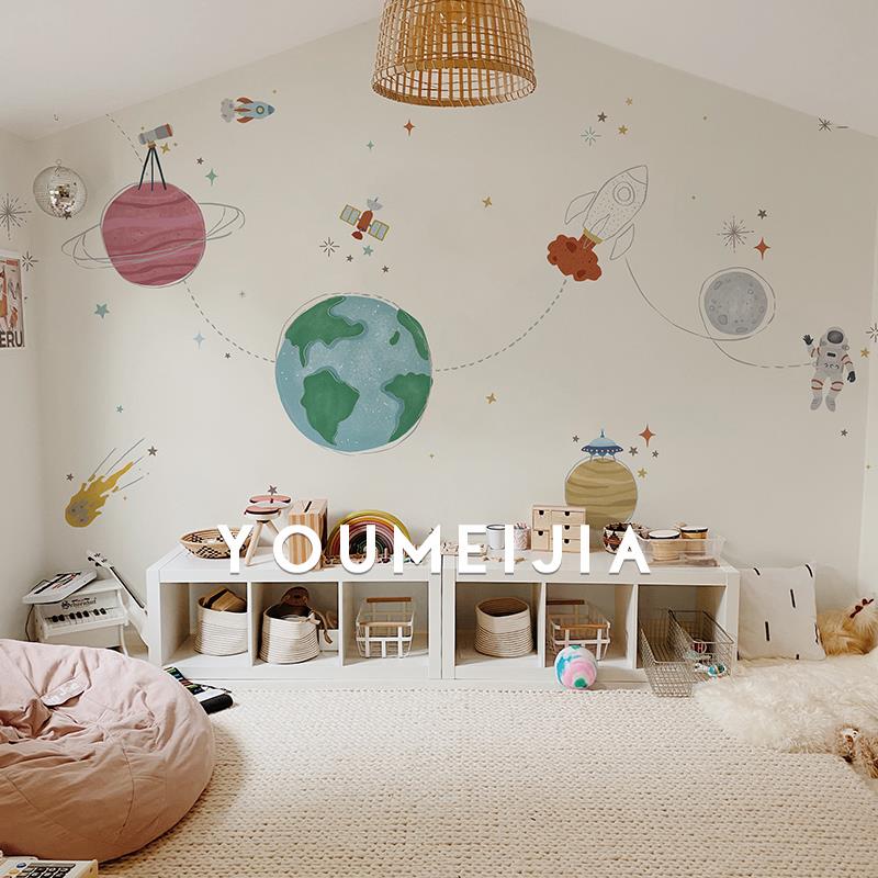 壁纸定制星际探索卧室背景墙壁画 画北欧墙布儿童房床头满屋无缝