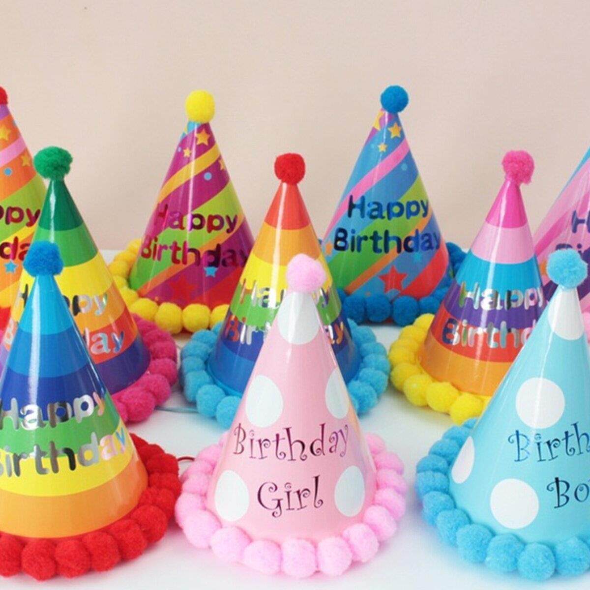 in皮草球生日帽婴儿儿童成人生日可爱的帽子生日派对照片装扮用品