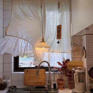 复古棉麻短帘半帘厨房窗帘透光不透人门帘隔断遮挡书房飘窗窗帘