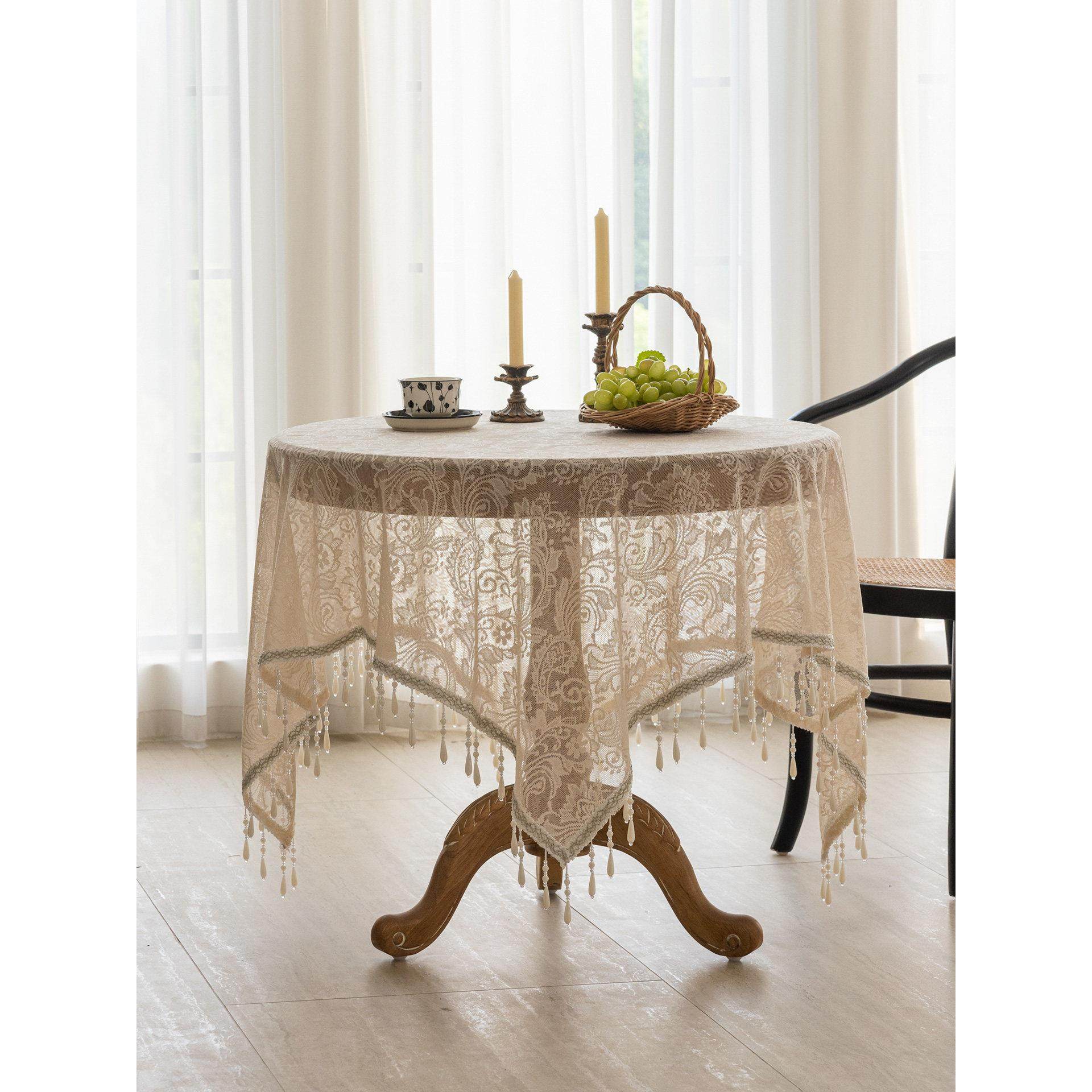 手工吊珠美式法式吊珠桌布盖巾蕾丝刺绣小圆桌方茶几布床头柜盖布,居家布艺,桌布,淘宝优惠券,粉丝福利购,淘宝优惠卷