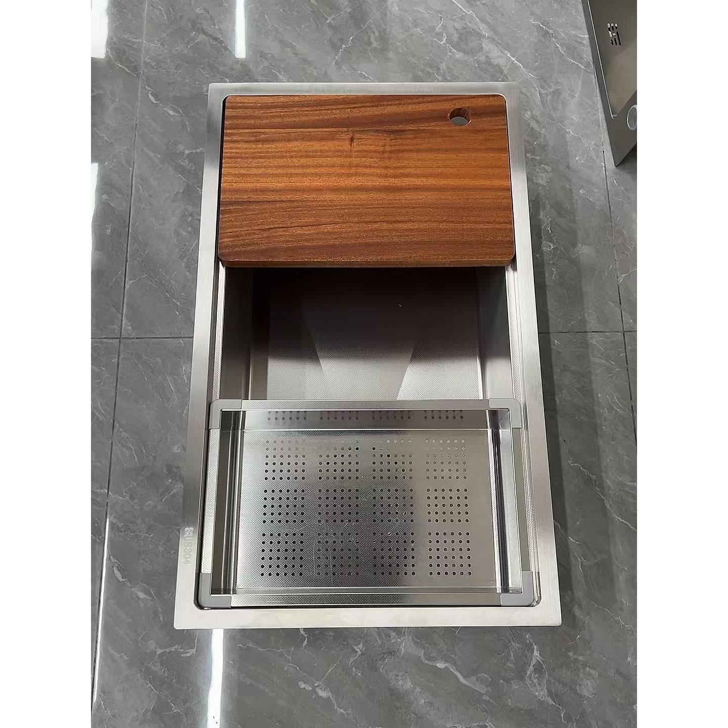 米粒压纹sus304不锈钢加厚4.0厨房洗菜盆水槽大单槽台下侧孔小号