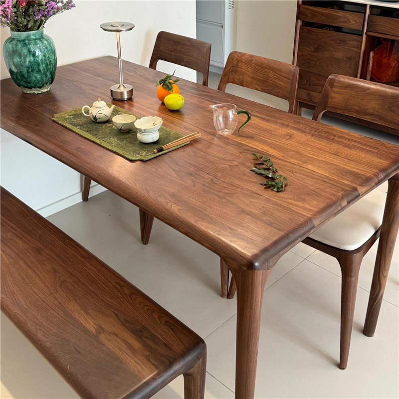 黑胡桃木实木餐桌榫卯长方形吃饭桌子家用书桌泡茶桌大板桌子组合