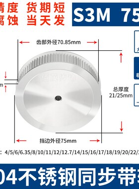 同步带轮S3M75齿宽17/21内孔d1415671819同步轮不锈钢304材质酸碱