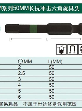 世达6.3MM系列50MM长抗冲击六角旋具头批头内六方头59751 59752