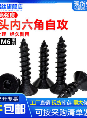 黑色8.8级平头内六角自攻螺丝钉子 沉头自攻螺钉M3M4M5M6