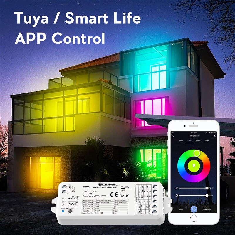 智能WIFI控制器15A大功率LED控制器5合一RGB/RGBW/RGBCCT灯带通用