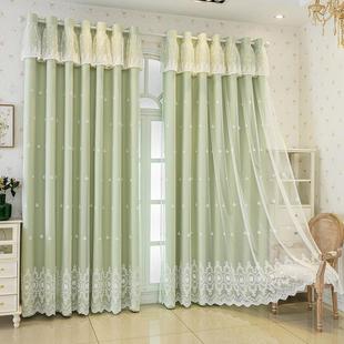 窗帘遮光布纱一体双层飘窗客厅轻奢现代简约儿童房女孩卧室公主风