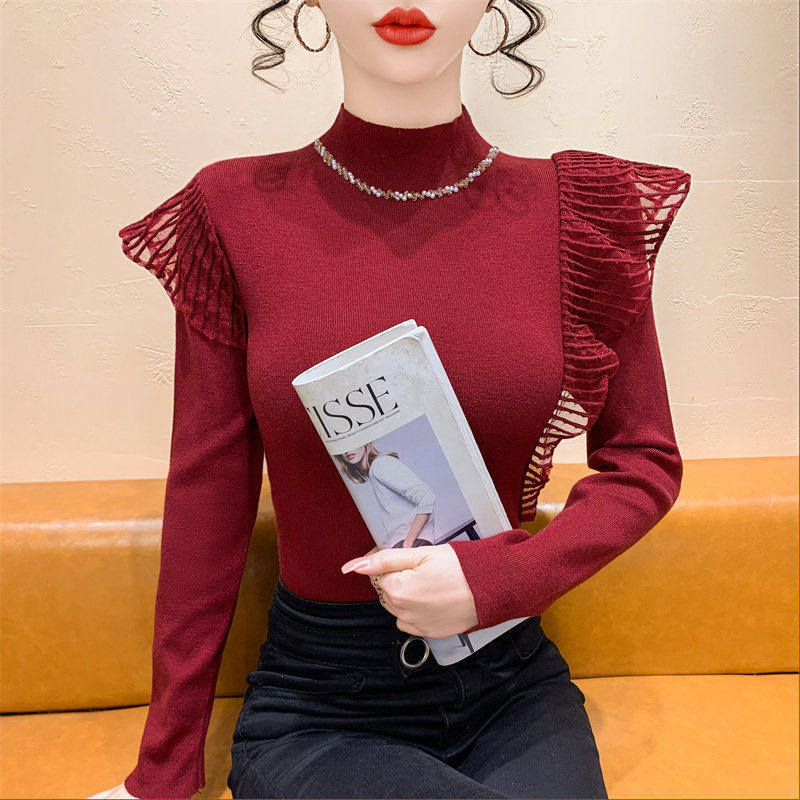 重工钉珠高级感半高领针织衫女秋冬设计感修身内搭打底衫别致上衣