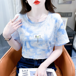 宽松休闲小众女百搭上衣潮女装 扎染短袖 新款 T恤纯棉韩版 夏季
