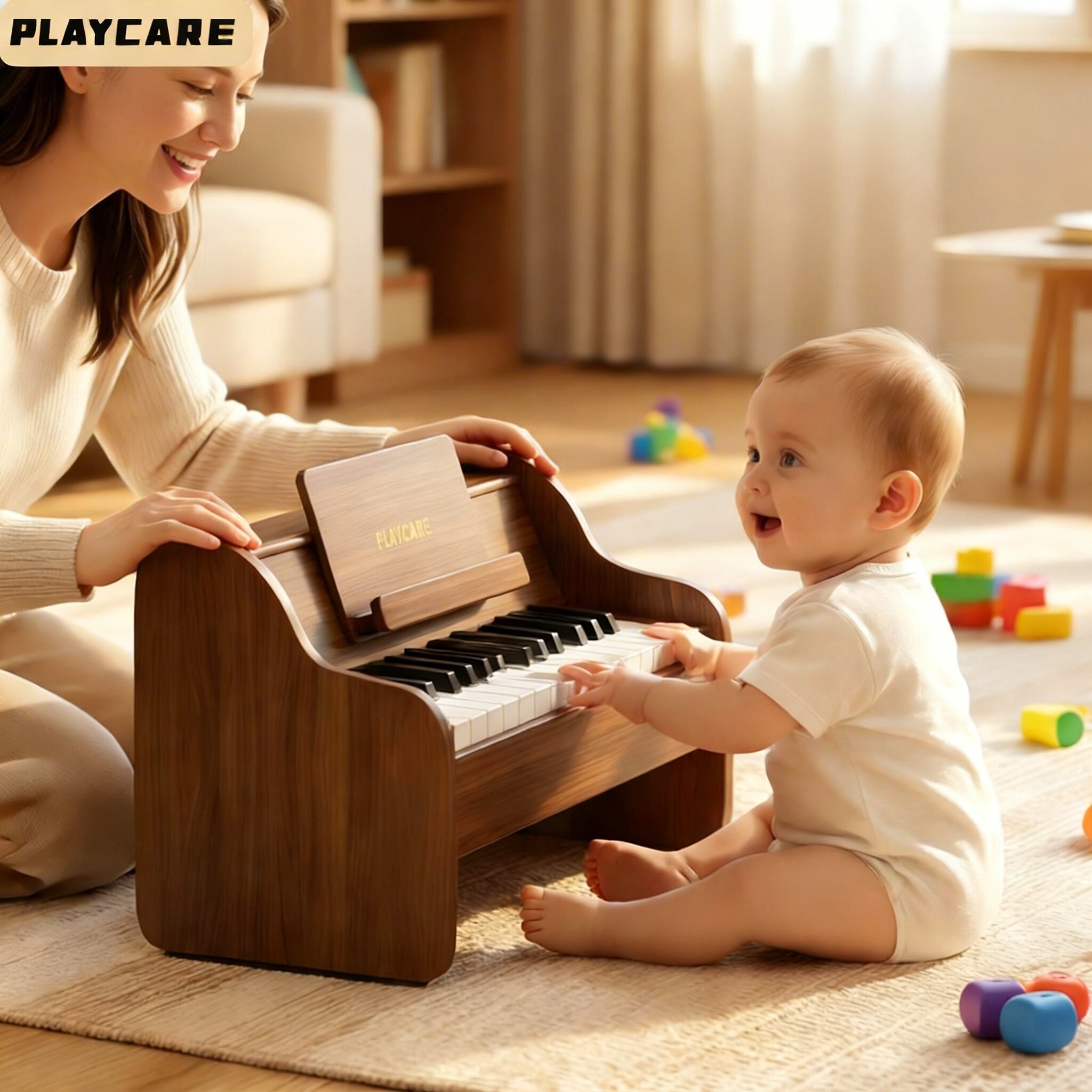 PLAYCARE木质儿童钢琴宝宝电子琴婴儿入门男女孩幼儿周岁玩具礼物
