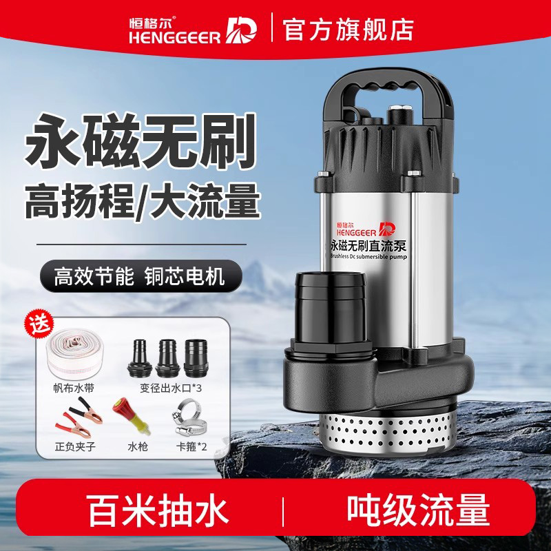 恒格尔无刷直流潜水泵48v60v72v灌溉小型电瓶电动车专用24V抽水泵