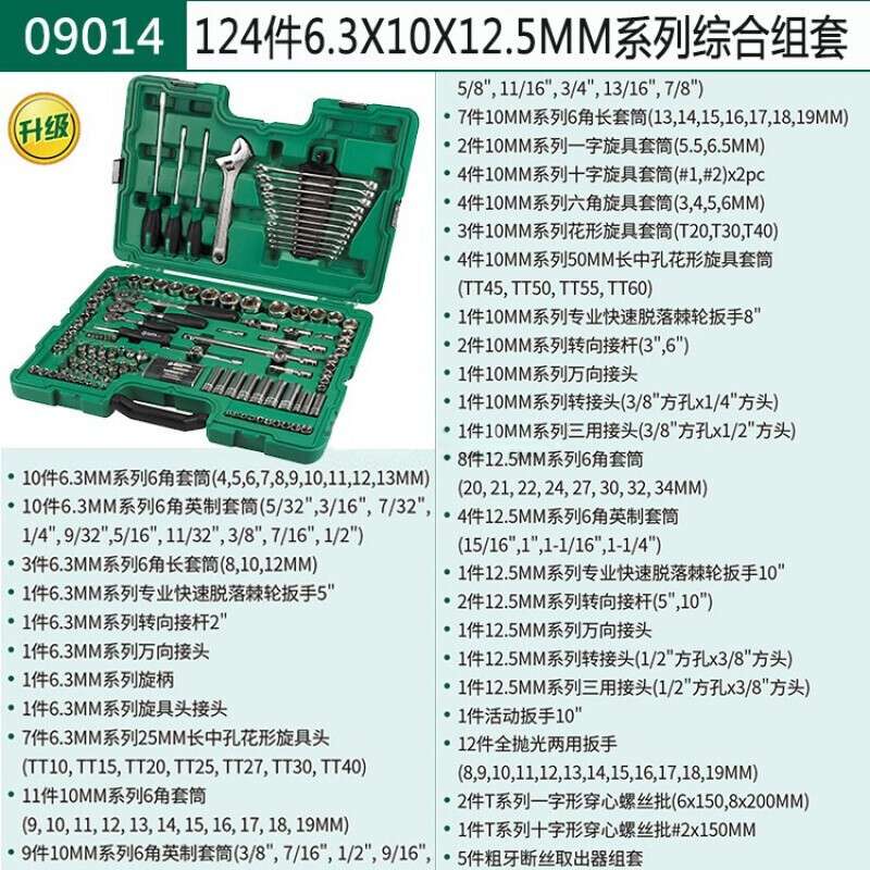 世达(SATA)124件公英制套筒扳手小飞中飞大飞汽修套装09014重型