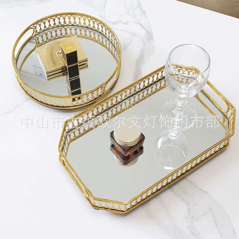 欧式轻奢玻璃镜面托盘金属收纳客厅茶几水杯茶盘样板房装饰水果盘,家居饰品,香薰托盘,淘宝优惠券,粉丝福利购,淘宝优惠卷