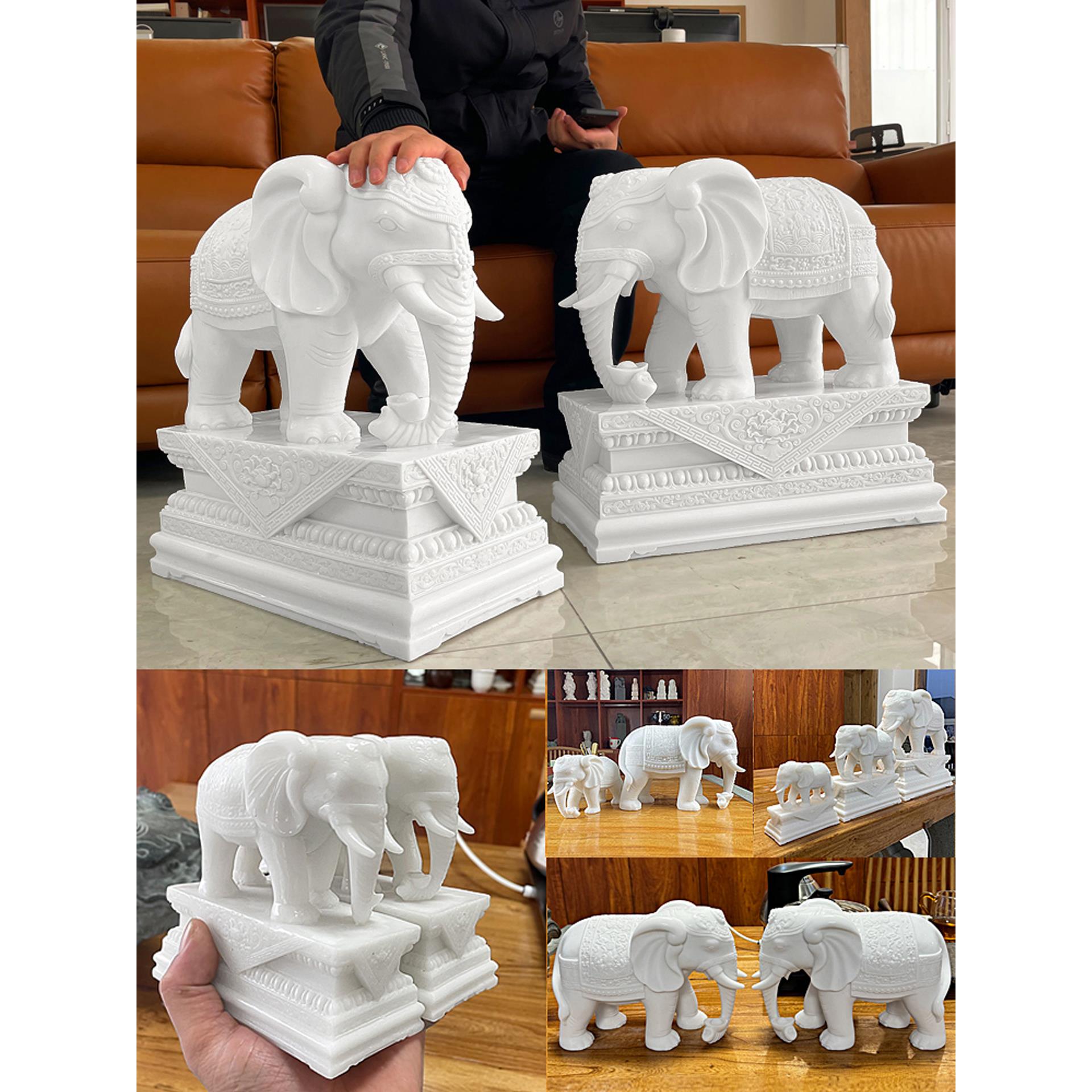 新疆包邮汉白玉石雕大象摆件一对客厅招财办公桌玄关酒柜门口吸水