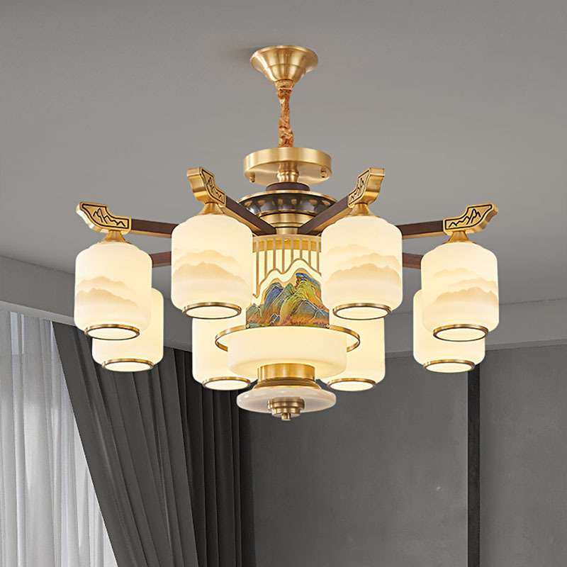 全铜新中式客厅吊灯实木复式楼中楼别墅大厅主灯挑空中国风餐厅茶,家装灯饰光源,客厅吊灯,淘宝优惠券,粉丝福利购,淘宝优惠卷