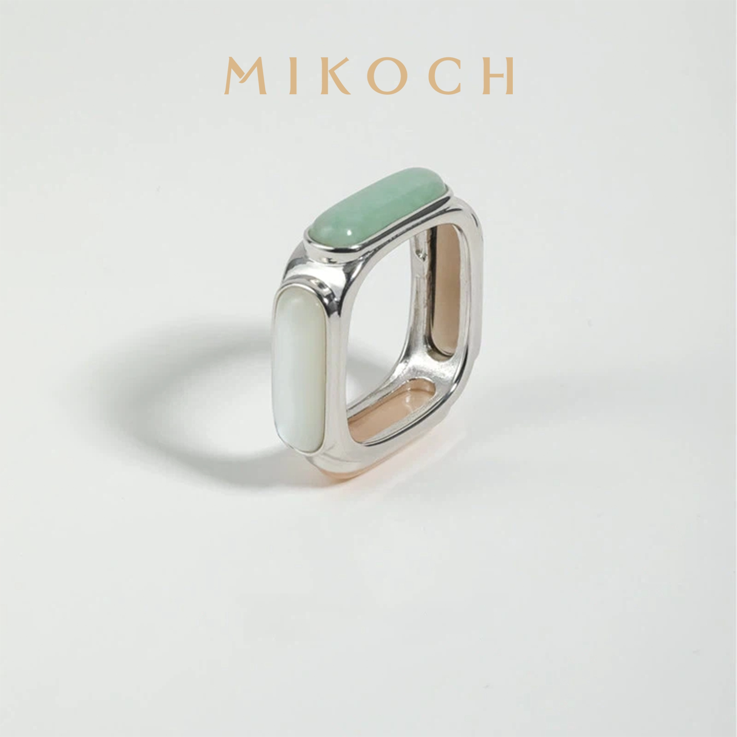 MIKOCH窗影925银玉石戒指小众独特新中式方形宝石指环