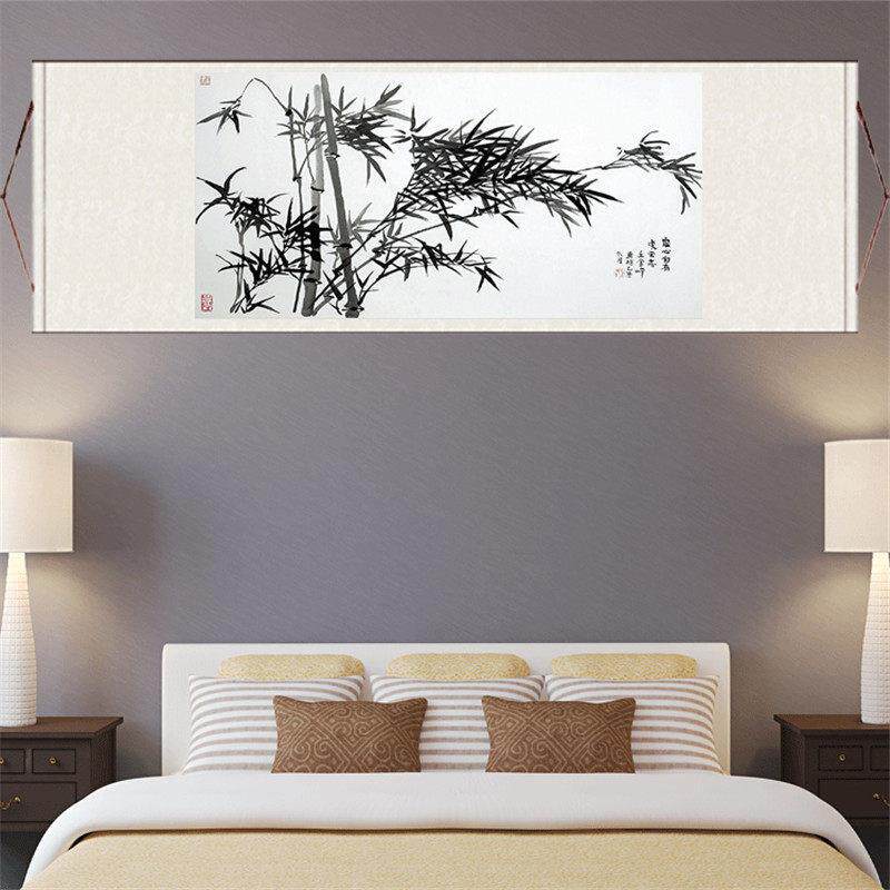 竹报平安风水挂画花鸟画竹子国画丝绸卷轴画横幅客厅装饰画玄关画