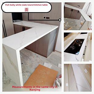 鱼腹白色石英石板岩厨房台面窗台人造大理石台面定制岛板岩背景墙