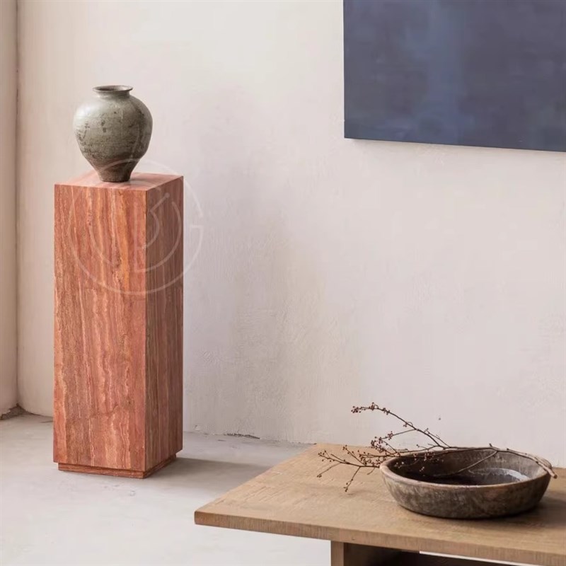 天然红洞石雕塑台雨林啡大理石底座基座展示台落地摆件电视柜玄关