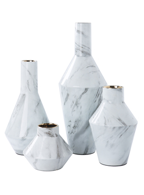 现代新黑金陶瓷瓶大理石纹几何器样板房间装饰品