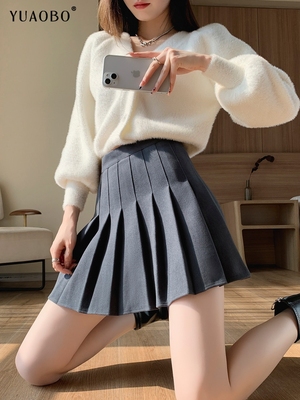 毛呢百褶裙女秋冬季高腰a字显瘦修身遮胯小个子百搭气质半身短裙